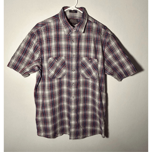 Pendleton Men’s Santiam Short Sleeve Button Down Men’s Blue & Red Plaid Shirt L - Picture 1 of 7